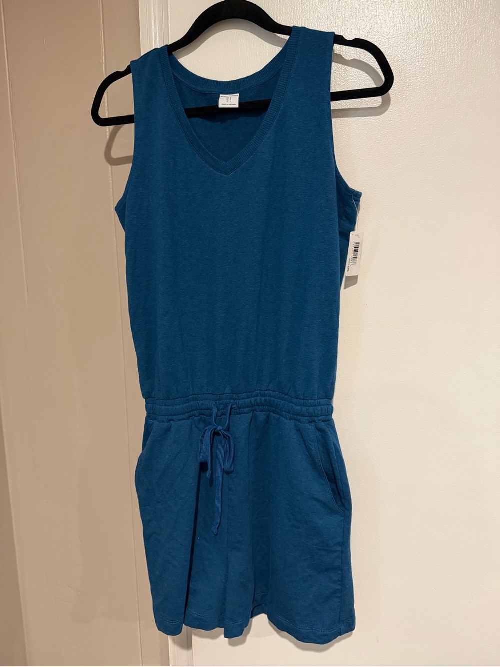 Amazon Essentials Teal V-Neck Sleeveless Drawstring Romper Dress